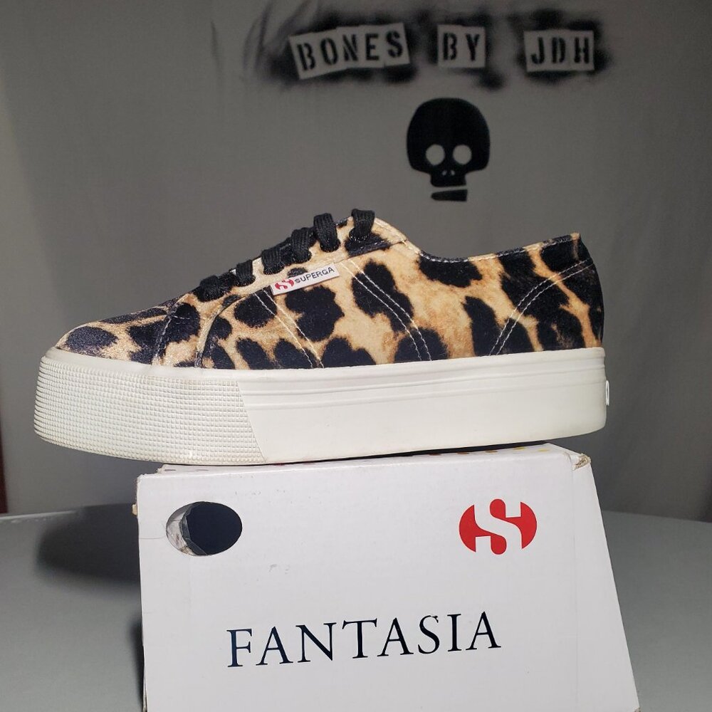 Superga Velvet Leopard Platform Sneakers Size US 8.5 womens -shipping incl - Picture 8 of 16